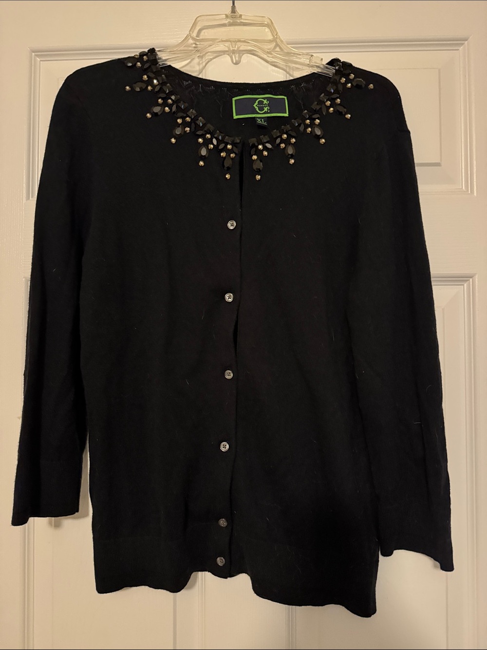 C. Wonder Black Beaded-Neck Cardigan XL three quarter
